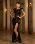 🌟 Elegant Round Neck Sequin Sheath Slit Evening Dress – Luxe Sophistication