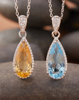 Women’s Natural Topaz & Citrine Necklace Set – 925 Silver Crystal Inlay Jewelry with Drop Pendant