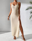Women’s Sexy Cutout Slim-Fit Slit Beach Dress – Spaghetti Strap Knit Style