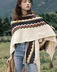 Women’s Bohemian Tassel Knit Shawl – Warm Acrylic Cape Scarf