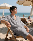 🌴 Men's Linen Beach Suit Set – Long Sleeve Shirt & Casual Shorts (6 Colors) – Breathable Summer Style