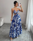 🌊 Sapphire Siren: Halterneck Maxi Dress with Floral Allure