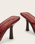 Women’s Wine Red Meiko Flower Square-Toe High Heel Sandals