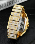 Men’s Square Skeleton Watch – Full Diamond Quartz (Gold/Silver, 44mm)