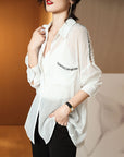 Women’s Summer Chiffon Hollow Lace Shirt – Sexy Single-Breasted Cardigan Blouse