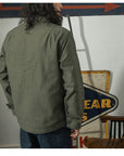 Olive Green Cotton Satin Work Clothes Shirt Men
