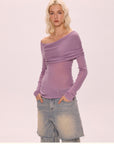 One-shoulder Cold-shoulder Woolen Knit T-shirt Slim Fit