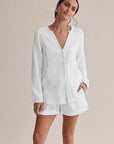 🌙 Women’s Double-Layer Cotton Gauze Pajama Set – Long Sleeve & Shorts