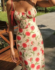 Women’s Printed Sling Dress – Slim Fit Backless Mid-Length Elegance