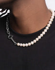 Men’s Natural Pearl Necklace – 8mm Titanium Steel Chain Luxury Jewelry