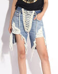 Women’s Slim-Fit Denim Shorts – Light Blue Cotton Mid-Length (S-XL)