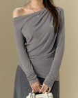 Diagonal Collar Bottoming Shirt Elegant Knitted