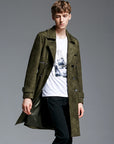 imitation deerskin Double Breasted Suede Trench Coat For Men Mid-length Coat Plus Size