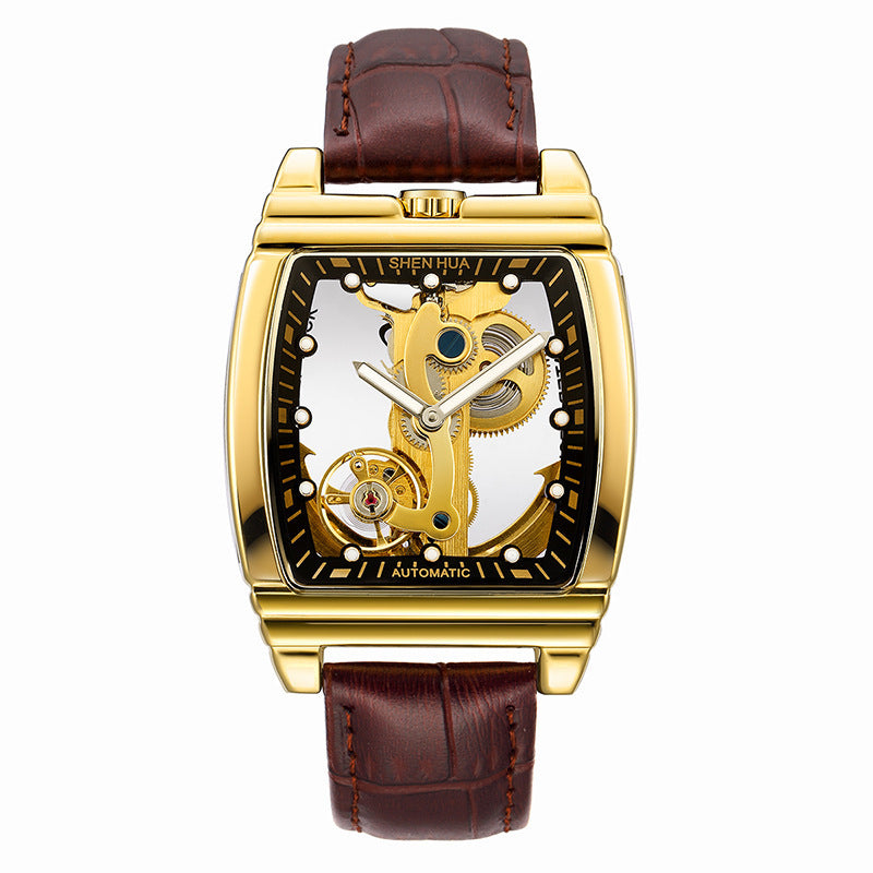 Men's Automatic Mechanical Watch – Barrel-Shaped Luminous Waterproof Chronograph