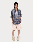 Women’s American Tie-Dye Plaid Short Sleeve Shirt – Casual Chic with Unique Edge