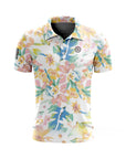 Men Golf Print Short-Sleeved Polo Shirt – Breathable Cotton Spandex Floral Performance Golf Top