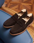 Men Genuine Leather Loafers – British Style Slip-On Cowhide Dress Shoes with Soft Sole Comfort
