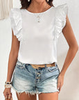 🌹 Women’s Elegant Ruffle Sleeve Pleated Blouse – Sleeveless Round Neck Top