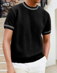 Men’s Complex Knitwear Short-Sleeve T-Shirt – Slim Fit Striped Pullover