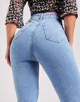 👖 Women’s Slim Fit Bootcut jeans – Light Blue Mid-Rise Stretch Cotton Pants (S-XXL)