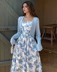 Women Forest Style Floral Skirt Long Sleeved Cardigan Wool Sweater