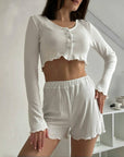 Pajamas Long Sleeve Shorts Suit For Women