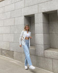 Women's High Street Straight Jeans 🌆 | Light Blue Distressed Denim ✨ | 80-90% Cotton Blend (S-XXL)