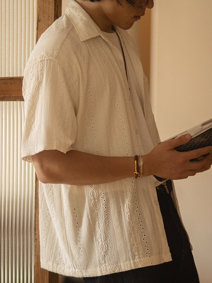 Chemise vintage homme en jacquard creux