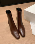 👢 Women's French Style Cowhide Boots – Square-Toe High Heel Ankle Boots