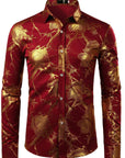 Men Floral Print Long Sleeve Shirt – 3D Digital Printed Stretch Slim Fit Urban Lapel Dress Shirt