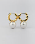 Women Simple Large Pearl Hoop Earrings – French Style Gold & Silver Plated Minimalist Statement Jewelry
