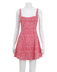 Women’s Square-Neck Open-Back Printed Suspender Dress – Fresh Sweet Floral A-Line Mini Dress