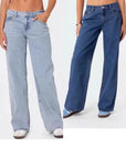 Women’s Simple Low-Waist Wide-Leg Jeans – Classic Straight Denim for Effortless Style