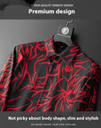 Men’s Digital Printed Striped Shirt – Slim Fit Long Sleeve (White/Red, Polyester)