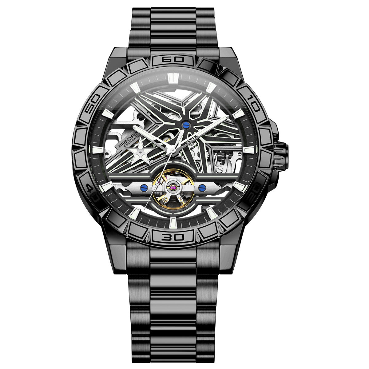 Men’s Double-Sided Hollow Automatic Mechanical Watch – Stainless Steel Fashion Timepiece