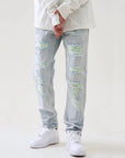 🔥 Men's High Street Ripped Jeans – Light Blue Straight Leg Vintage Denim
