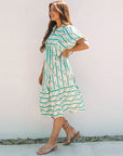 Robe longue à rayures et carreaux pour femme – Robe longue ample et ajustée, taille haute, manches bouffantes (polyester, S-XL)