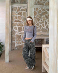 Camouflage Zipper Three-dimensional Denim Pants Women