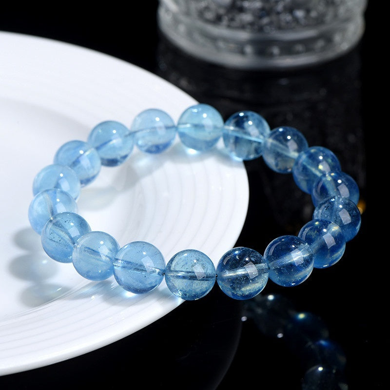 Women’s Natural Icy Mint Blue Ocean Treasure Ball Bracelet - 7A Grade Crystal Beads (4mm/5mm, Hand-Polished, Original Design)