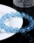 Bracelet pour femme en perles de cristal bleu océan naturel menthe glacée (4 mm/5 mm, poli à la main, design original)