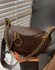 Women’s Saddle Crossbody Bag – Small PU Leather Shoulder Purse with Detachable Chain Strap and Zipper Closure