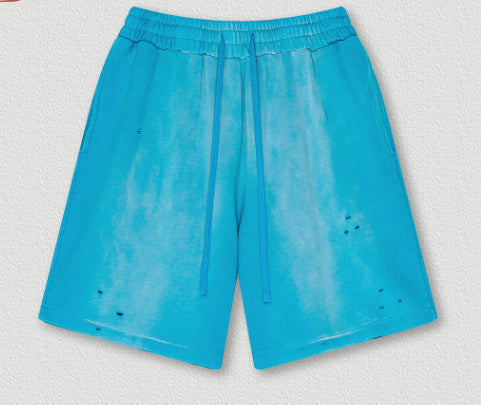 Men’s Street Sports Loose Ripped Shorts – Retro Cotton Straight Casual Style