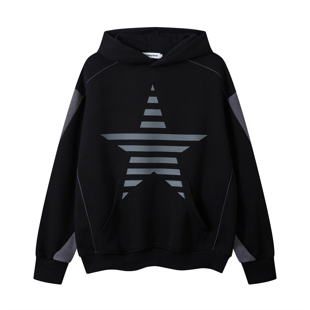 🌟 Herren-Kapuzenpullover mit Sternen-Print – Locker sitzender Pullover (Apricot/Schwarz, 100 % Baumwolle)