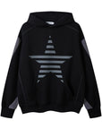 🌟 Men's Star-Print Hoodie - Loose Fit Pullover (Apricot/Black, 100% Cotton)