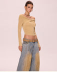 Women’s Off-Shoulder T-Shirt - Slim Fit Lyocell Blend Top (Yellow, Long/Short Sleeve Options, Spring Casual Wear)