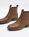 Men’s Chelsea Style Leather Boots – Suede Finish Square Toe Western Retro Low-Heel Ankle Boots