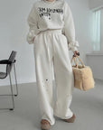 Women’s Round-Neck Letter Print Sweatshirt & Trouser Set – Streetwear Two-Piece Outfit