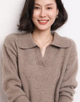 👚 Women’s Cashmere Polo Neck Sweater – Short & Loosely Fitted (Free Size, 50cm Length)