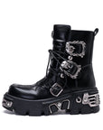 Bottes de travail rétro punk – Talon épais de 5 cm et fermeture éclair latérale