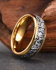 Gold Tungsten Steel Ring with Meteorite Inlay - Unisex Minimalist Band (US 7-13) Electroplated